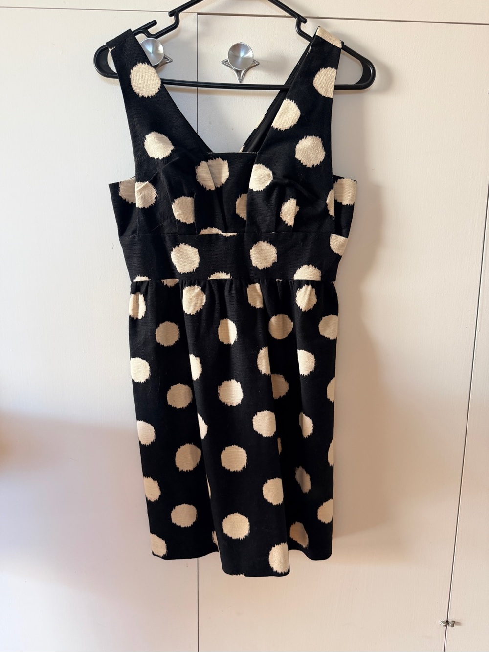 LOFT Black Mini Dress with Cream Polka Dots